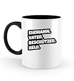 PlimPlom Ehemann Vater Beschützer Held Kaffeetasse Papa Spruch Tasse Geschenk Idee Zum Vatertag - Zweifarbige Tasse -330ml-Schw