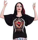 Spiral Direct Damen Sacred Wings-Boat Neck Bat Sleeve Top T-Shirt, Schwarz (Black 001), 42 (Herstellergröße: Large)