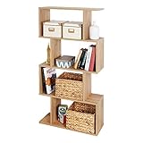 RICOO Standregal (WM071-EG) 129 x 70 x 25 cm Holzregal Eiche Braun Bücherregal Organizer Bücherschrank Raumteiler Pflanzenregal W