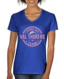 Comedy Shirts - Aprés Ski Team - Val Thorens V2 - Damen V-Neck T-Shirt - Royalblau/Rosa-Beige Gr. L