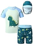 TiaoBug Kinder Jungen Badeanzug 3-Teilig Schwimmanzug aus Kurzarm Badeshirt, Badehose Bademütze UV-Schutz Bade-Set Bade Schwimm Kleidung 92-140 Kurzarm 98-104