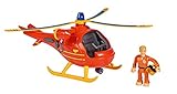 Simba 109251077 - Feuerwehrmann Sam Hubschrauber Wallaby mit Tom Figur, Originalsound, Blauclicht, Suchscheinwerfer, mechanische Seilwinde, ab 3 J