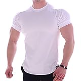 Lehon Fitness Short-Sleeved Sports Dry Training T-Shirt Quick Men's Clothes Stretch Men's Blouse Tops (White, L)