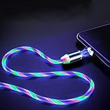 Smitech 3 in 1 Magnetisches USB Kabel Magnetisches Ladekabel - mit fließendem LED Licht kompatibel mit Micro-USB/TypeC/Lightning für Phone, Samsung Galaxy, Huawei und Mehr 1-Meter (Bunt)