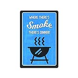 JP's Parcels Blechschilder Backyard BBQ Wanddekoration – Metall Wandschild 30,5 x 20,3 cm Where There 's Smoke There's D