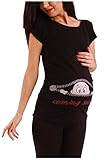 Coming Soon - Lustige witzige süße Umstandsmode mit Motiv Umstandsshirt für die Schwangerschaft T-Shirt Schwangerschaftsshirt, Kurzarm (Schwarz, Medium)