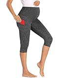 Love2Mi Trainingshose für Schwangere, 3/4 Umstands Yoga Sport Hose Schwangerschaft Jogginghose mit Taschen, Black Heather, L