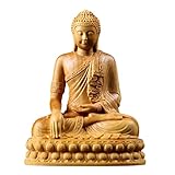 Fengshop Buddha Statue Boxwood Serene Sitting Buddha-Statue Handgemachte Meditieren Skulptur Figur Dekorative Wohnkultur Traditionelle moderner zeitgenössischer orientalischer Dekor B