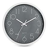 LENRUS 12 Zoll 30cm Modern Quartz Lautlos Wanduhr Schleichende Sekunde ohne Ticken(Grau)