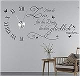 tjapalo® s-tku5 Wanduhr Wandtattoo Uhr Wohnzimmer Wandsticker Spruch - Nimm dir Zeit für die Dinge die dich Glücklich machen mit Uhrwerk (Metall)