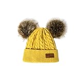 BESTOYARD Doppel Pompon Kind Kinder Beanie Mütze Cute Baby Fox Fellknäuel Strickmützen Herbst Winter Warme Weiche Häkeln Mädchen Jungen Hüte (Gelb)