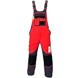 WOODSafe® Schnittschutzhose Klasse 2, kwf-geprüfte Forsthose, Latzhose rot/grau, Herren - Waldarbeiterhose (54)