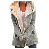 Fleecejacke Damen Revers Sweatjacke Herbst Winter Warm Plüschjacke Reißverschluss Winterjacke mit Tasche Einfarbig Plüschmantel Lässig Jacken Oversize Cardigan Mantel für Teenager M