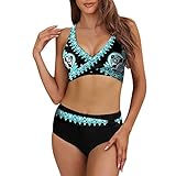 ZIXIA Badeanzug Damen Sexy Tanga Damen Badeanzug 44 Damen Boho Print Bikini Set Hoch taillierter Badeanzug Print Set Badeanzug Tube Top Gefüllter BH Bademode Bademode Grün_A M