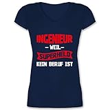 Beruf und Job Geschenke - Ingenieur - Weil Superheld kein Beruf ist weiß - M - Dunkelblau - Ingenieur - XO1525 - Damen T-Shirt mit V