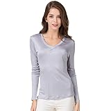 SLYZ Damen-seidengewebe, Doppelseitig, Langarm-top, Damen-v-Ausschnitt, Langarm-bodenhemd, Damen, Lockeres, Großes T-Shirt, Damen-top