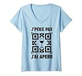 Damen Je peux pas j'ai apéro. QR-Code humoristique. Humor alcool T-Shirt mit V
