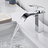 kisimixer Modern Wasserfall Wasserhahn Bad, Waschtischarmatur für Badezimmer, Einhandmischer Armatur Waschbecken aus Messing, Kaltes und Heißes Wasser Vorhanden, Mischbatterie V