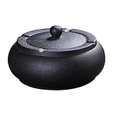 AMITD Aschenbecher Keramik mit Deckel schwarz, Winddicht, Aschehalter für Raucher, Desktop Aschenbecher für Home Office Dekoration,schw