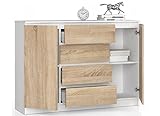 Kommode, viel Stauraum, Schrank, Flur, Badezimmerschrank, Kommode, Multifunktionsschrank. Abmessungen: 138 x 99 x 40 (Weiß/Eiche Sonoma)