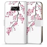 DeinDesign Klapphülle kompatibel mit Samsung Galaxy S8 Plus Duos Handyhülle aus Kunst Leder weiß Flip Case Kirschblüten Jap