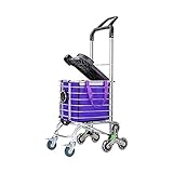 Linjolly Klappwagen Einkaufswagen mit doppelten Schwenkrädern und Treppenkletternrad Aluminiumlegierungshalterung mit Sitzbezug Zwei-Griff-Trolley for Lebensmittelküche leicht zu beweg