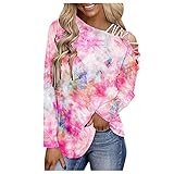 VESNIBA Farbverlauf Sweatshirt Damen Tie Dye Pullover Oberteile Casual Lose Farbblock Langarmshirt Tunika T Shirt（Pink_a77,S）