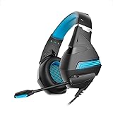 HKUJG Computer-Gaming-Headset,PS4-Headset,Head-Mounted Gaming-Kopfhörer,Stereo-Surround-Sound,3,5-mm-Audiobuchse Und Kopfhörer Mit Lautstärkeregelung, LED-Beleuchtung, 40-mm-Soundeinheit,Blackb