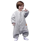 Schläfsack baby langarm winter kinderSchlafsack，Hund Muster Baby Schlafsack mit Füßen Baumwolle Junge Mädchen unisex ganzjahres Schlafanzug. (S:80cm 0-16 Monat, Grau)