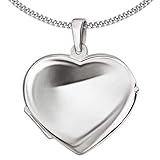CLEVER SCHMUCK Set Silberner Damen Anhänger großes Herz Medaillon 23 x 25 mm schlicht glänzend mit Kette Panzer 55 cm Sterling Silber 925
