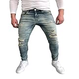 Qinvern Herren Nostalgische Slim Jeans Modisch Bequem Lässig Allgleiches Klassische Zerrissene Nähte Dekorative Denim-Hose M