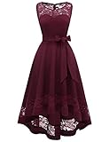 Gardenwed Damen Kleid aus Spitzen Elegant Unregelmässig Cocktailkleid Abendkleider festlich Ballkleid Brautjungfernkleider Brautkleider für Hochzeit Burgundy XS