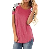 Damen Tshirt Beliebten Pullover Basic Tops Bekleidung Damen Leopard Color Block T-Shirts Lässige gestreifte Kurzarm-Tunika-Oberteile Rundhals Kurzarm Ladies Sommer Locker Bluse Weiches M