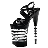Damen Plateau High Heels 20CM Stiletto Mode Römischer Stil Sandalen Hochzeit Pumps Stripper Club Pole Dance Schuhe Große Größe 34-46,Schwarz,45 EU
