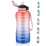 MYFOREST Wasserflasche BPA-Frei, 2.2 Litre Trinkflasche mit Strohhalm, Kostenlose Krüge mit Zeitmarkierungen Erinnerung an die Trinkzeit für Wandern Fitness Outdoor-Sp