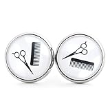 SCHMUCKZUCKER Unisex Ohrstecker Motiv Friseur lustige Edelstahl Ohrringe Kamm Schere Silber Schwarz Weiß 14