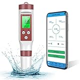 Ehomfy pH Messgerät, pH TDS EC und Temperatur 4 in 1 Set, Kontrollierbar durch Smart APP, Digitaler Pool Tester Wasserqualität Tester(ATC) mit hoher Genauigkeit und LCD-Display