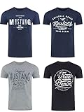 MUSTANG Herren T-Shirt 4er Pack Frontprint O-Neck Rundhalsausschnitt Kurzarm Regular Tee Shirt 100% Baumwolle Schwarz Weiß Grau Blau, Größe:XL, Farbe:Farbmix (P11)