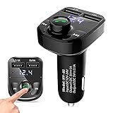 HUYVMAY Bluetooth-FM-Transmitter, KFZ-Ladegerät, Adapter, kabelloser Radio-Transmitter für Auto, MP3-Player, Bluetooth-Auto-Adapter, Dual-USB-Ladegerät, MP3-Player, unterstützt TF-Karte und USB-Disk