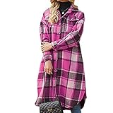 BAIXIAOCHI Herbst Und Winter LangäRmlige Windjacke Mit Seitlichem Schlitz Revers Locker Sitzende Damen Wolle Karierte Hemdjack