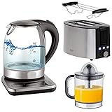 TronicXL Set Elektrischer Entsafter + Toaster + 1,7L Wasserkocher mit Temperaturwahl 40 bis 100 ° C + Edelstahl + Glas + Digital Display Temperaturanzeige I Küchengeräte S