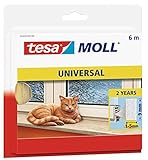 tesamoll Universal Schaumstoff - Schaumstoffdichtung zum Isolieren von Spalten im Haushalt, selbstklebend - Weiß - 6 m x 9 mm x 1-5