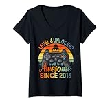 Damen Level 6 Awesome 2016 Gamer 6. Geburtstag T-Shirt mit V