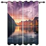 BAIYUELG Sonnenuntergang Berge See Landschaft 3D Verdunkelungsvorhänge Gedruckte Verdunkelungsvorhänge, Hitzeschutz, Ösen Für Kinderzimmer / Kinderzimmer, 2 Stück 170x200