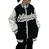 Baseballjacken für Frauen Mode Herbst Casual Retro Langarm Lose Mantel Weibliche Uniform Top Streetwear, Schwarz , 38