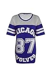 Damen T-Shirt Chicago 87 Wolves Lockeres Übergroßes Baseball T-Shirt Kleid Langes Top - S/M (EU 36/38), Königsblau - Netzeinsatz T-S