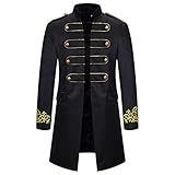 AmyGline Steampunk Herren Mantel Vintage Frack Jacke Gothic Smocking Gehrock Stehkragen Anzug Abendkleid Uniform Gestickter Knopf Mäntel Cosplay Kostü