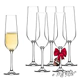 KADAX Sektgläser, 6er Set, 200ml, Sektflöten für zu Hause, Party, Hochzeit, Moderne Sektkelche, Bequeme Champagnergläser mit hohe und Enge Stiel, transp