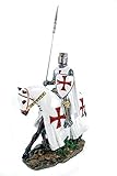 Joh. Vogler GmbH Deutscher Tempelritter auf Pferd mit Speer + Schild Ritter Kreuzzug Deko Skulp