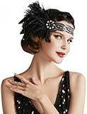 BABEYOND 1920s Stirnband Feder Damen 20er Jahre Stil Flapper Showgirl Charleston Haarband Great Gatsby Damen Fasching Kostüm Accessoires (2-Schwarz)